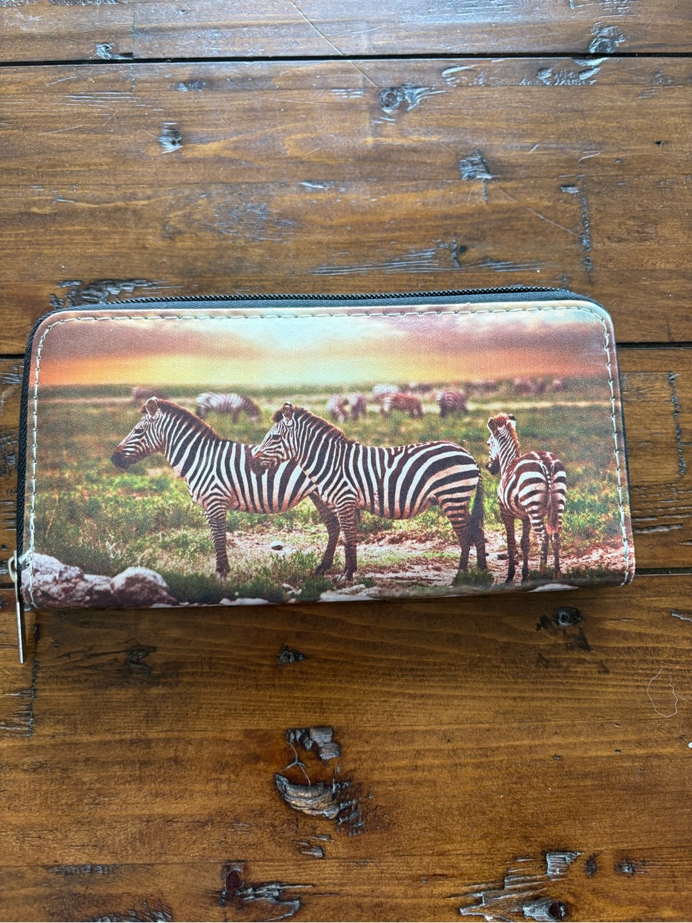 Zebra Scene Zip Wallet - Brown/Cream